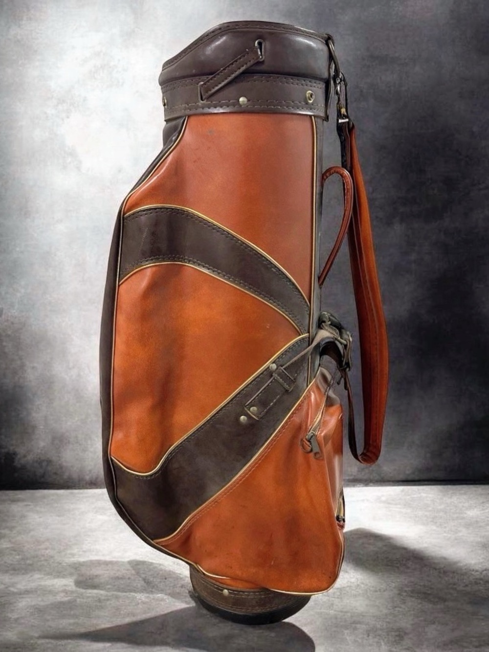 Vintage Arnold Palmer ProGroup Brown/Cognac Leather Golf Bag 3-Way - Collectible